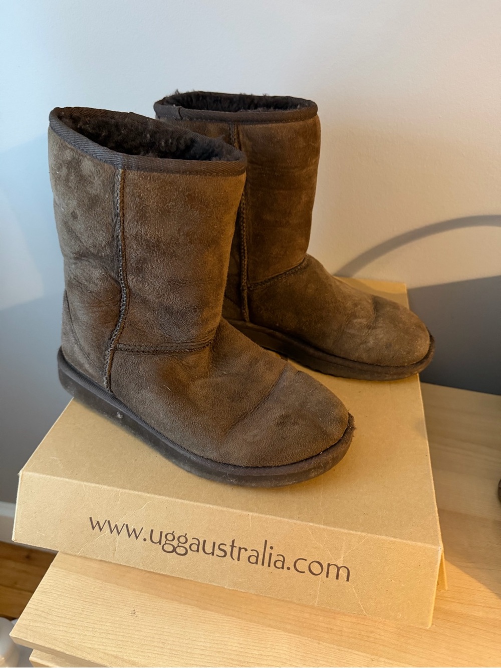 UGG Brown Suede Shearling-Lined Mid Boots